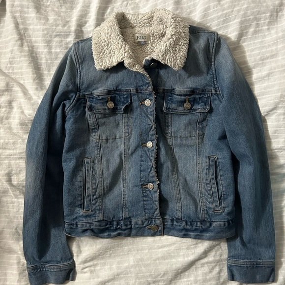 Jolt Jeans Jacket Womens Blue Pockets Full Zip Sherpa Lined Collar Size M - Picture 1 of 5